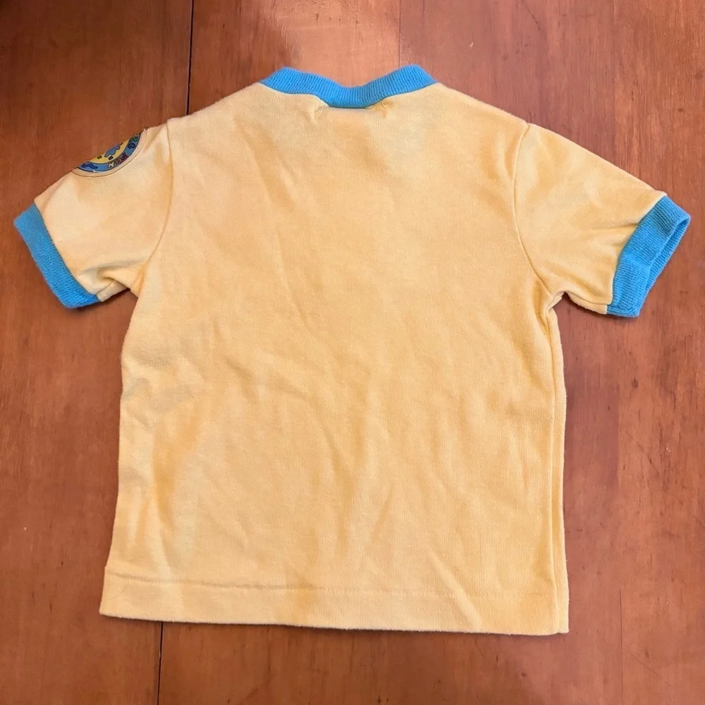 Vintage Kids Osh Kosh B’Gosh Fish Yellow and Blue Puff Sleeve Shirt Size 18M